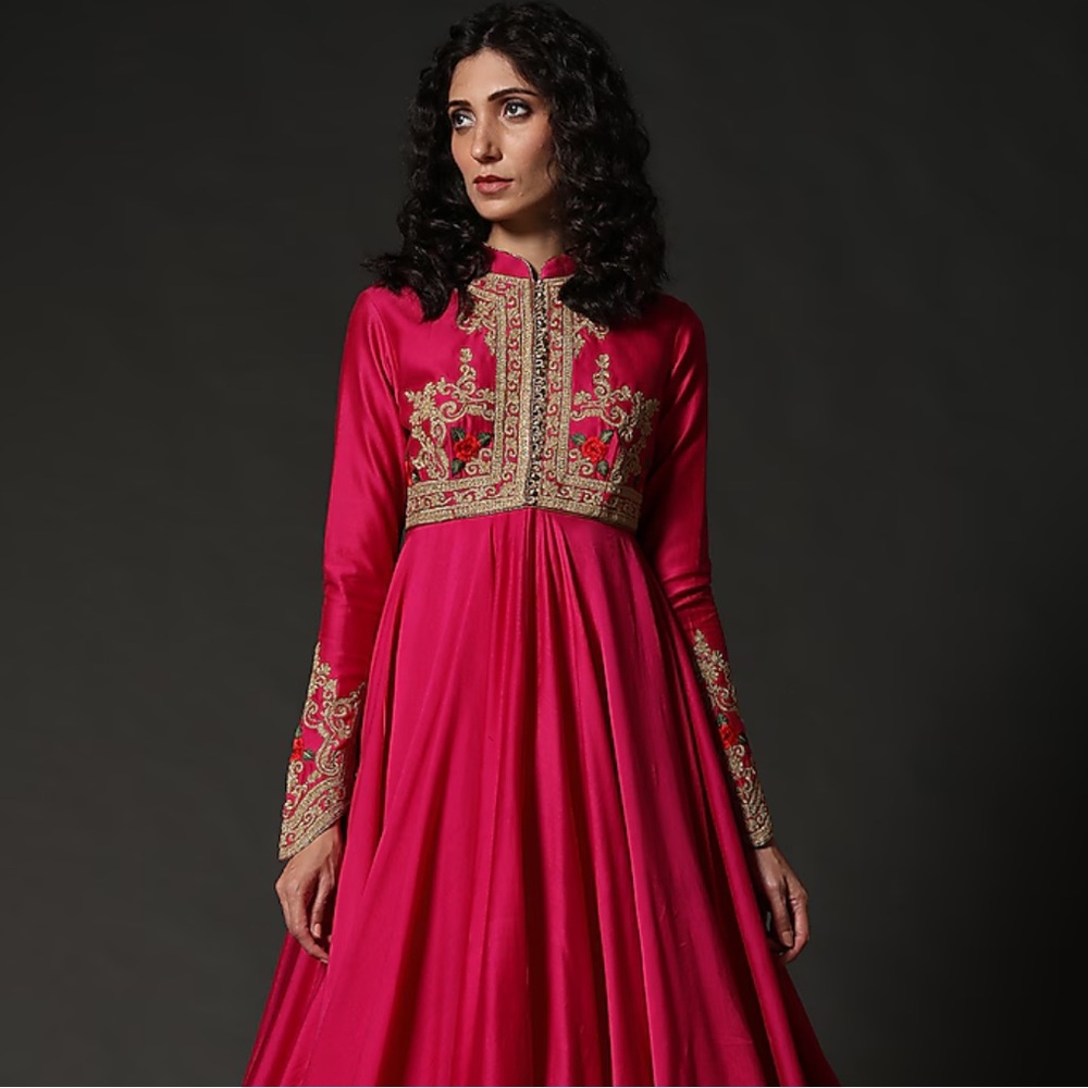 Rohit Bal NEW UNWORN Pink Anarkali Fuchsia Embroided Anarkali Set DESIGNER